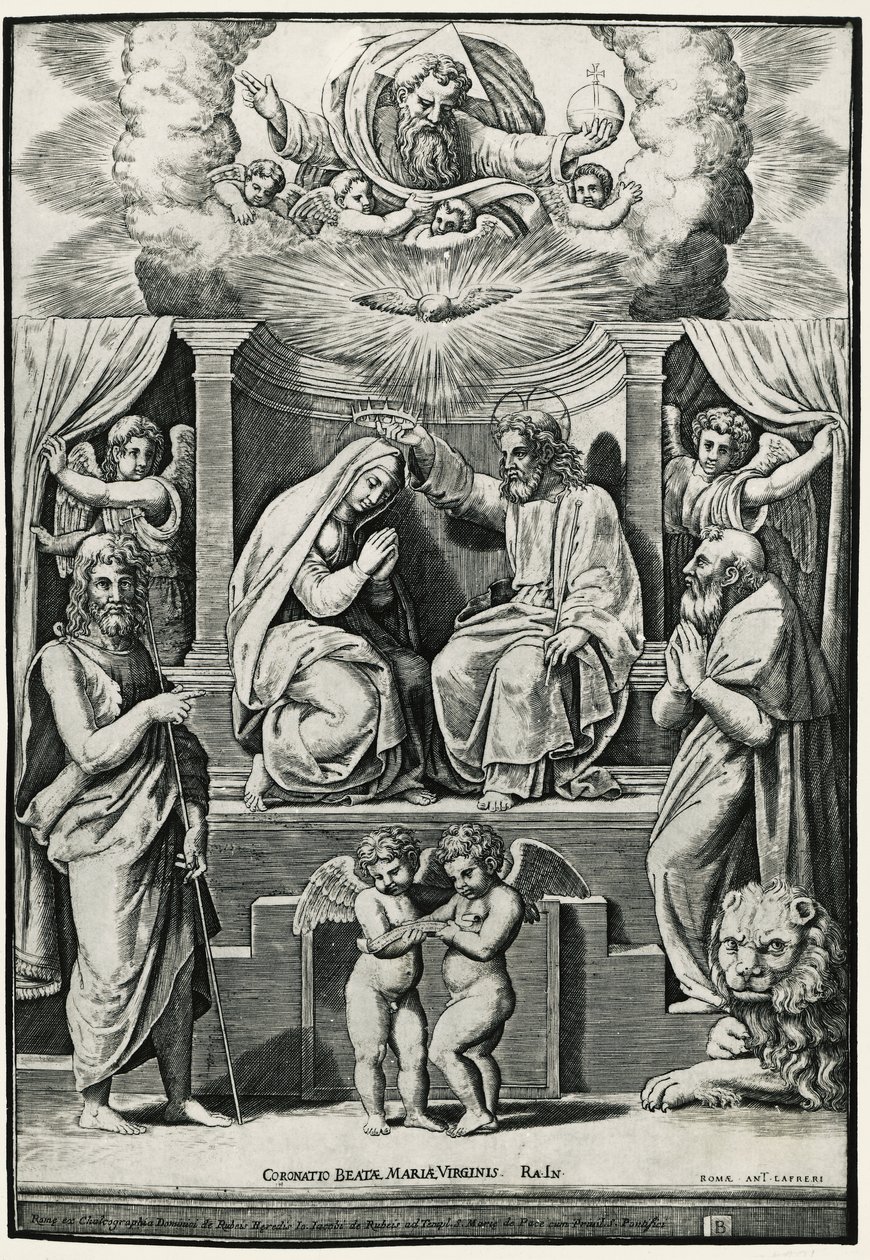Krönung der Jungfrau in Anwesenheit von Johannes dem Täufer und Hieronymus von Raphael (1483 1520) (after)