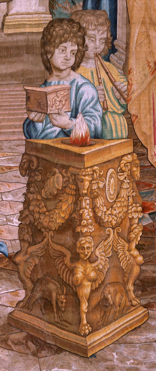 Flandrischer Wandteppich. Serie Taten der Apostel. Paulus und Barnabas in Lystra. Achter Wandteppich in der Serie, er wurde in zwei Teile geteilt, um ihn an den Raum anzupassen. Modellzeichnung von Rafael Sanzio. Herstellung Jan Raes, Brüssel. 1519. von Raphael