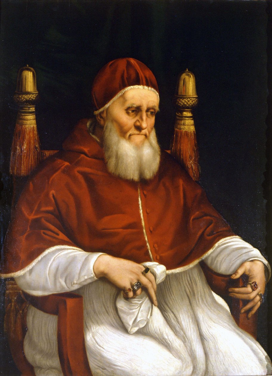 Porträt von Papst Julius II. (1503-1513). Gemälde von Raffael (Raffaello Sanzio). Florenz, Uffizien von Raphael