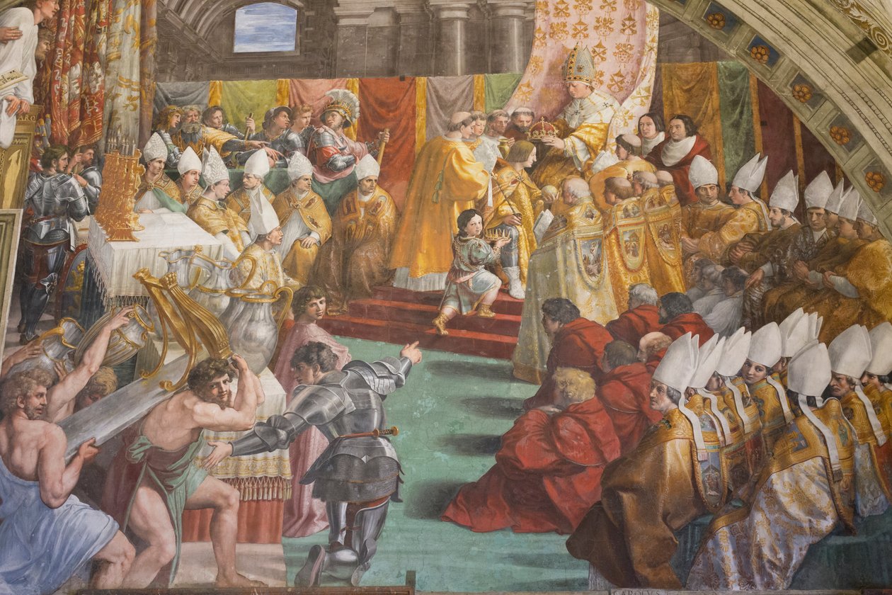 Die Krönung Karls des Großen, Raum des Feuers im Borgo von Raphael (1483 1520)