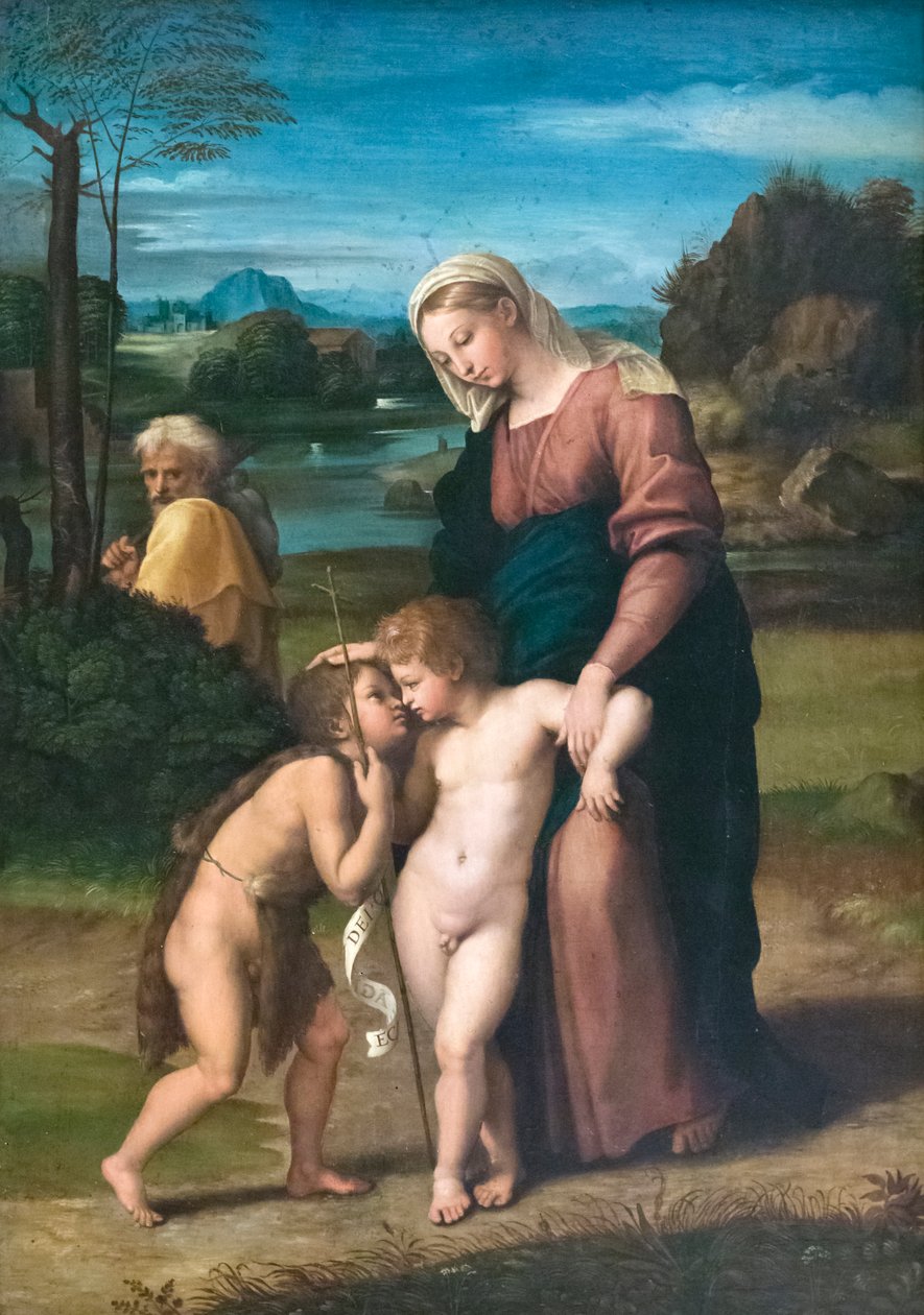 Die heilige Familie trifft den jungen Johannes den Täufer, bekannt als Madonna del Passeggio von Raphael (1483 1520)
