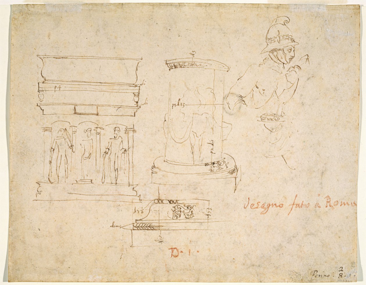 Architektonische Details und ein Soldat [verso] von Raphael