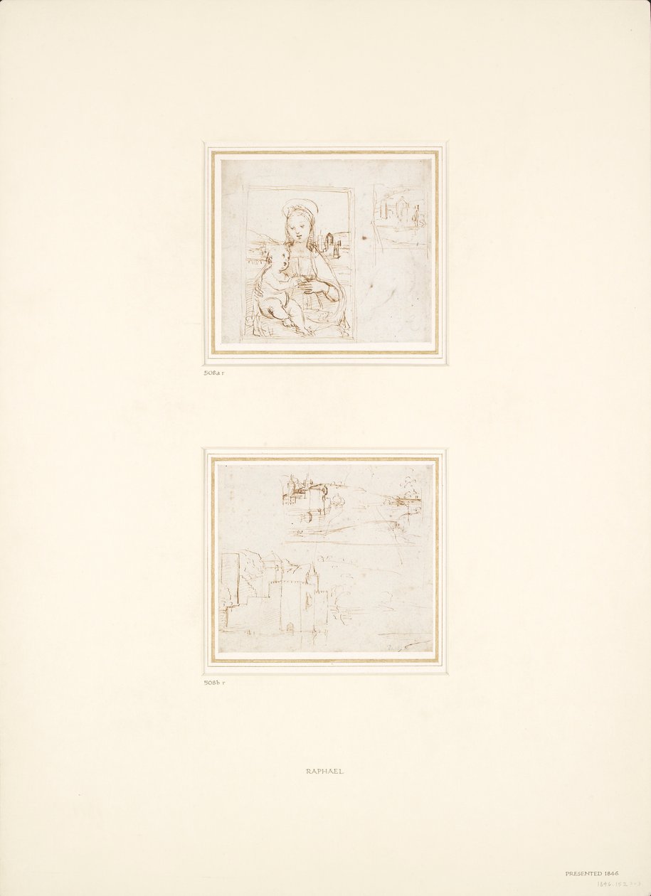 Zwei separate Skizzen von Landschaften, 1500-1504 von Raphael