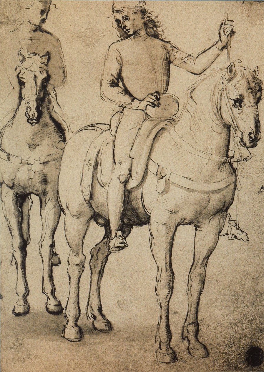 Männer zu Pferd; Zeichnung von Raphael. Gallerie dell