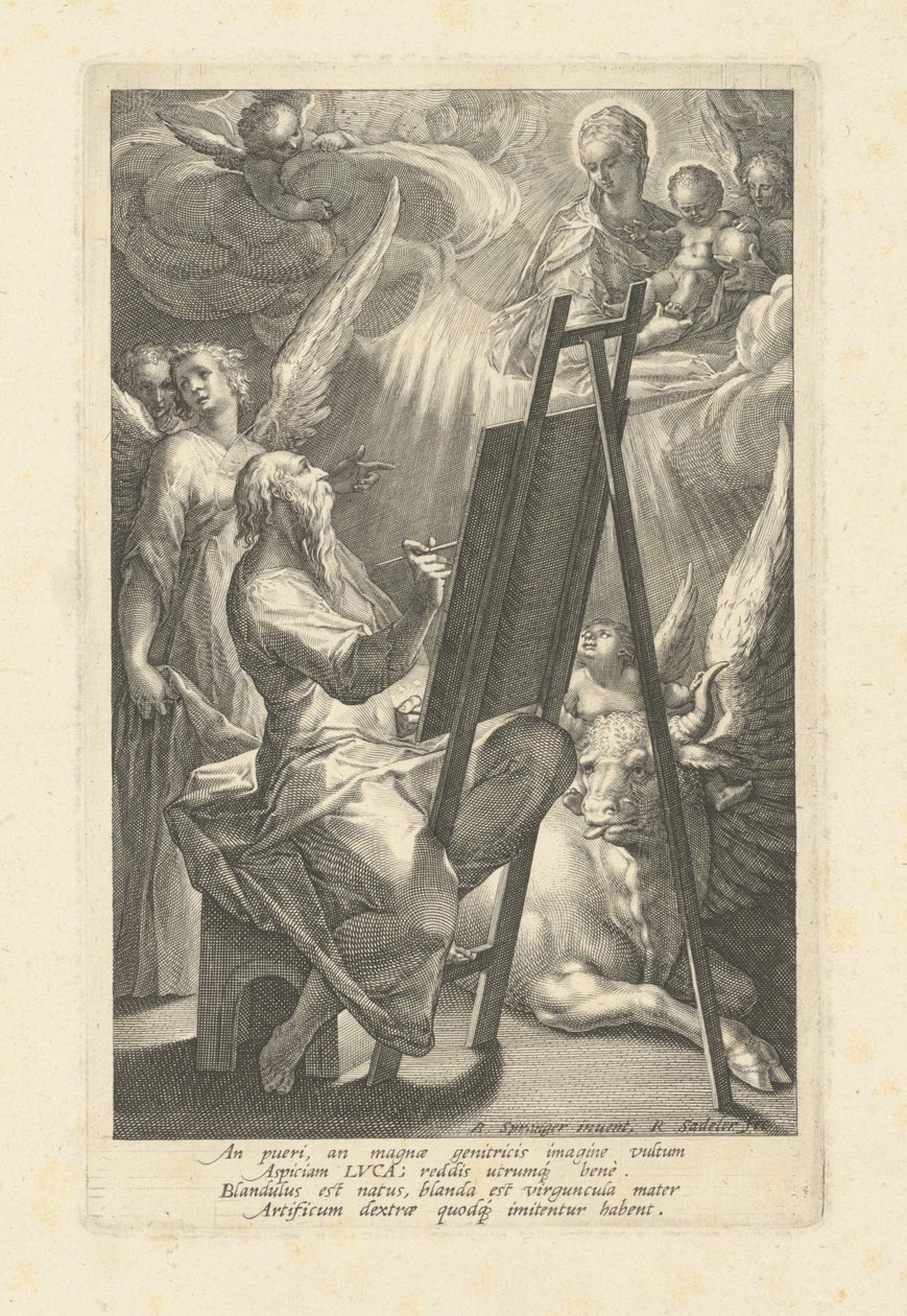 Der heilige Lukas malt die Jungfrau von Raphael Sadeler I, after Bartholomaeus Spranger
