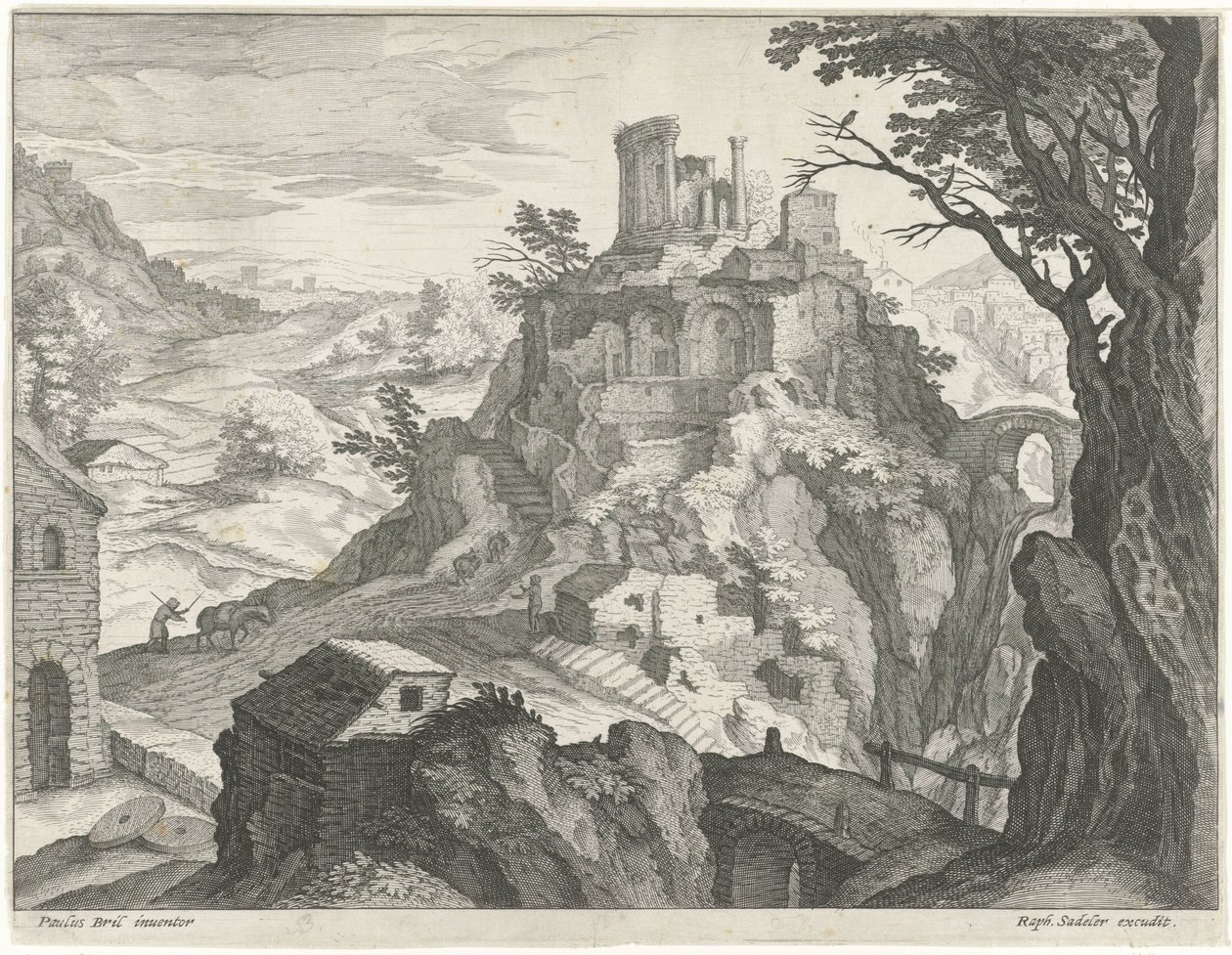 Landschaft mit dem Tempel der Vesta in Tivoli von Raphaël Sadeler (I) (attributed to)