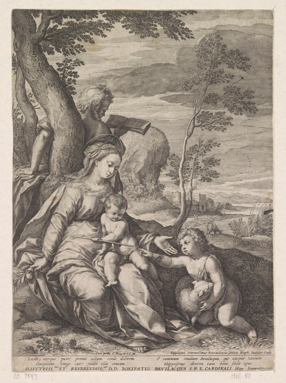 Heilige Familie bei einem Baum mit Johannes dem Täufer als Kind von Raphaël Sadeler (I)