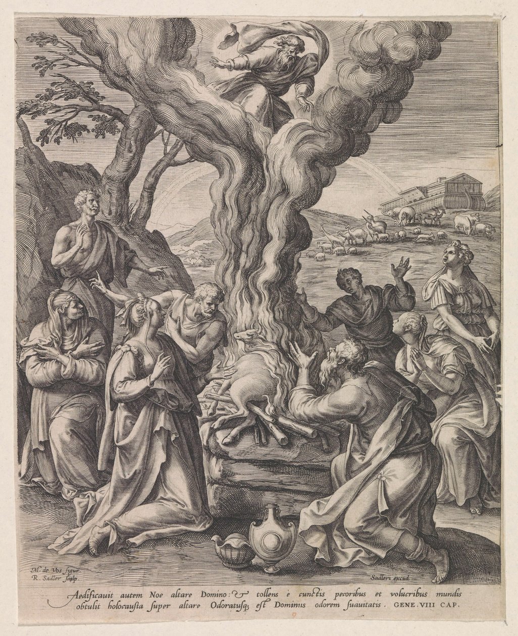 Opfer von Noah nach der Sintflut von Raphaël Sadeler (I)