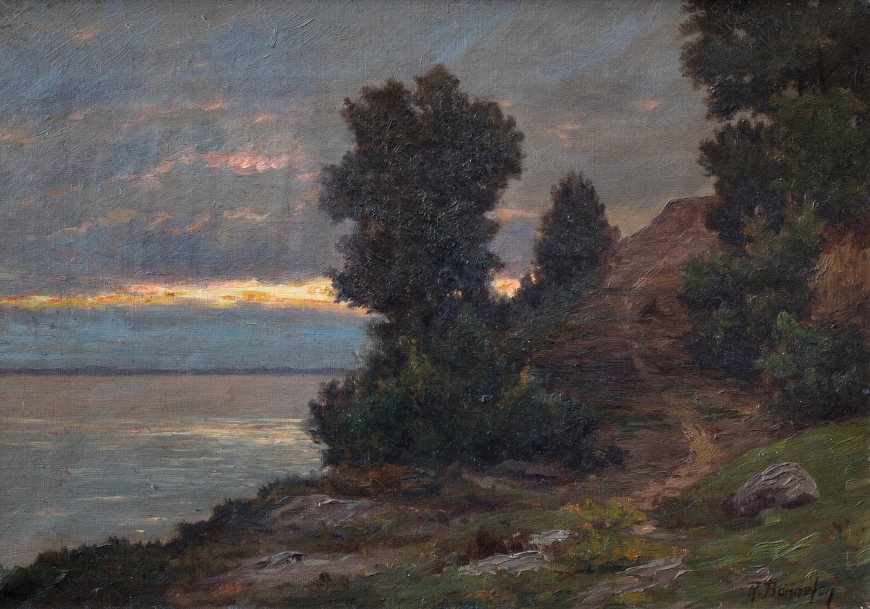 Weg am Ufer der Gironde-Mündung am Abend, Gewitterhimmel von Raymond Bonnefon
