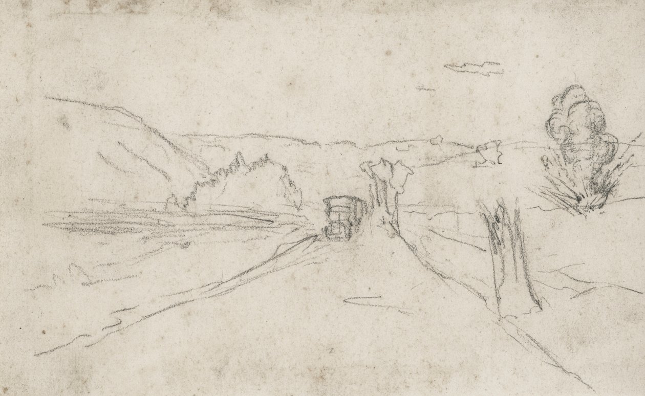 Straße mit Lastwagen und Explosionen auf einem Feld, ca. 1914-18 von Raymond Bonnefon