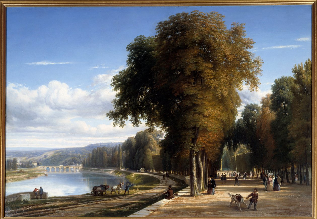 Spaziergang im Saint-Cloud-Park. Gemälde von Raymond Esbrat (1809-1856) 1850 Roanne. Musee Joseph Dechelette von Raymond Esbrat