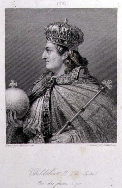 Childebert, König von Austrasien, graviert von Delannoy von Raymond Quinsac (after) Monvoisin