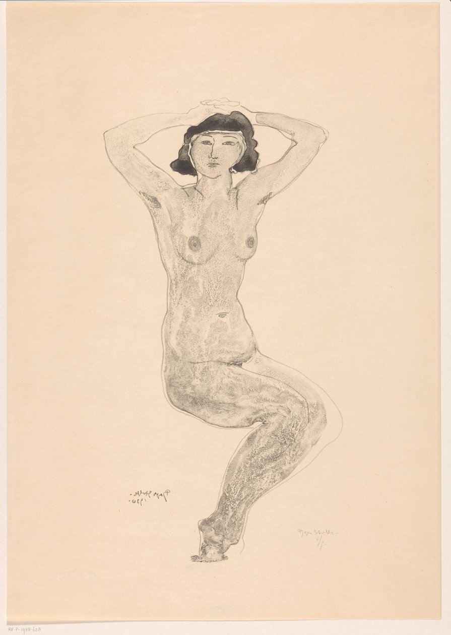 Sitzende nackte Frau mit Händen auf dem Kopf von Reijer Stolk (signed by artist)