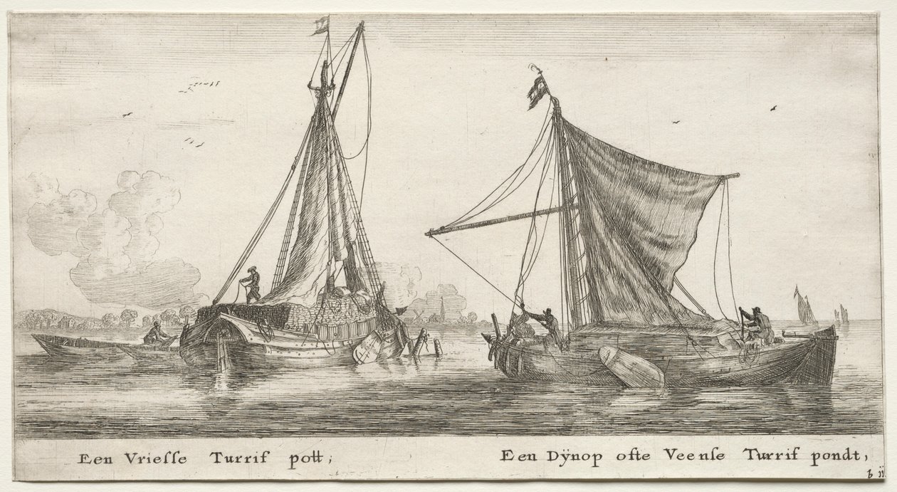 Schiffe von Amsterdam: Ein friesischer Torfkahn. Die Dÿnop, nahe dem Veensche Torfweiher von Reinier Nooms