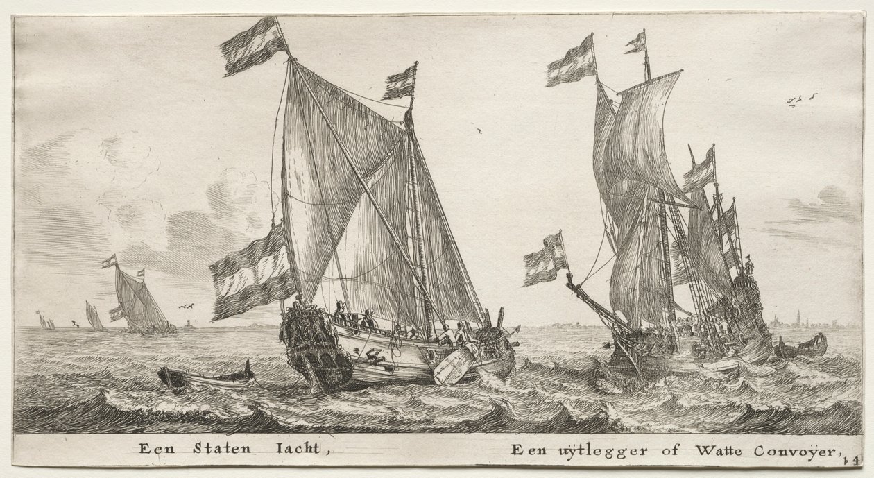 Schiffe von Amsterdam: Niederländische Admiralitätsyacht. Ein Wachschiff von Reinier Nooms