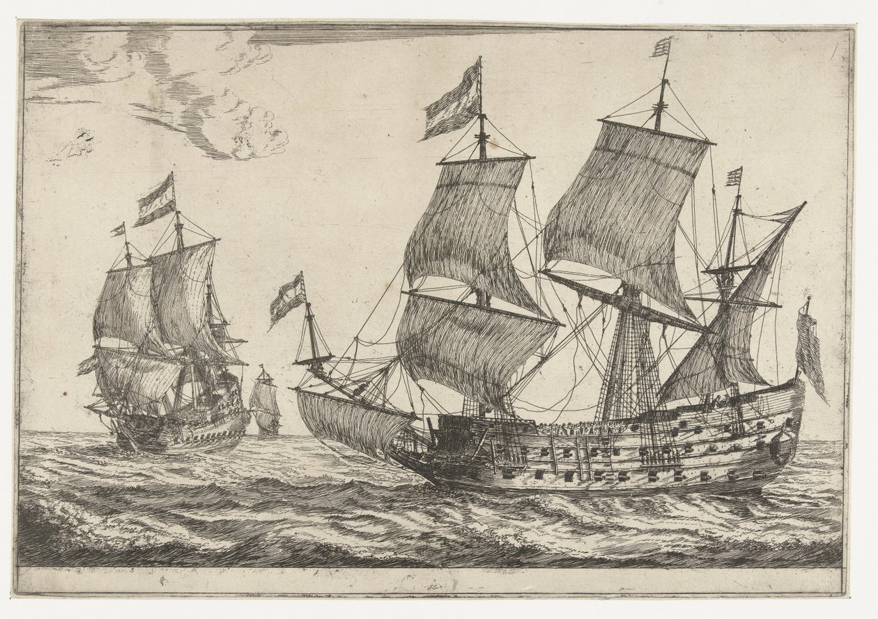 Zwei große Kriegsschiffe (Dreizehn Szenen mit Schiffen) von Reinier Nooms