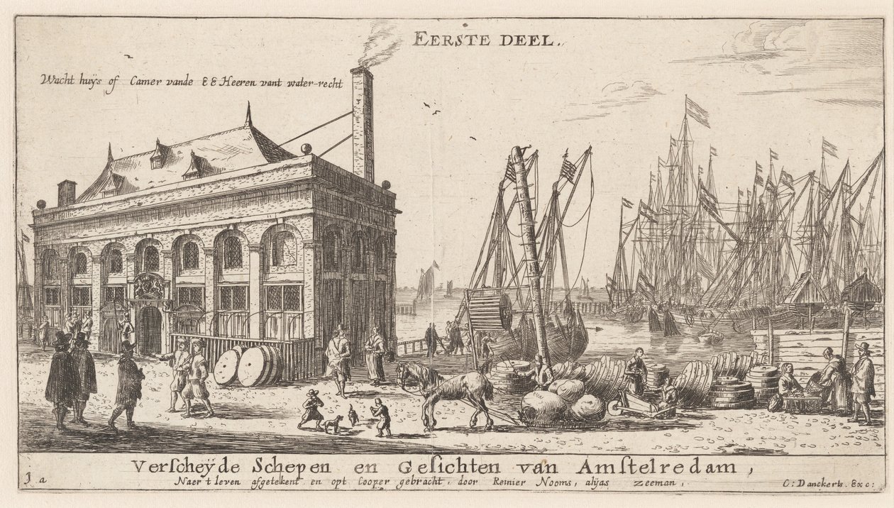 Ansicht des Hafens von Amsterdam mit dem Büro der Wasserbehörde (Titelseite) von Reinier Nooms, called Zeeman