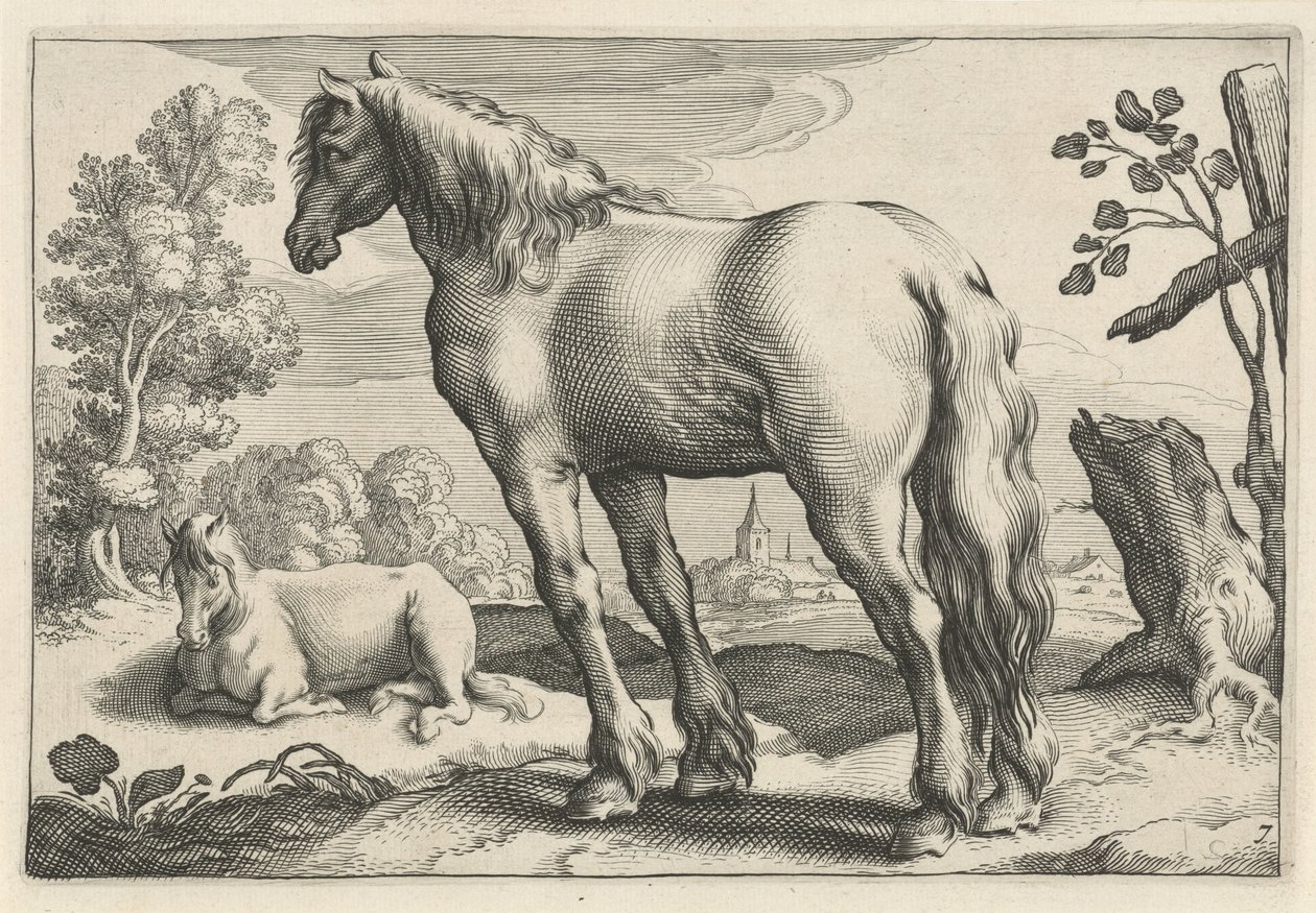 Landschaft mit zwei Pferden von Reinier van Persijn