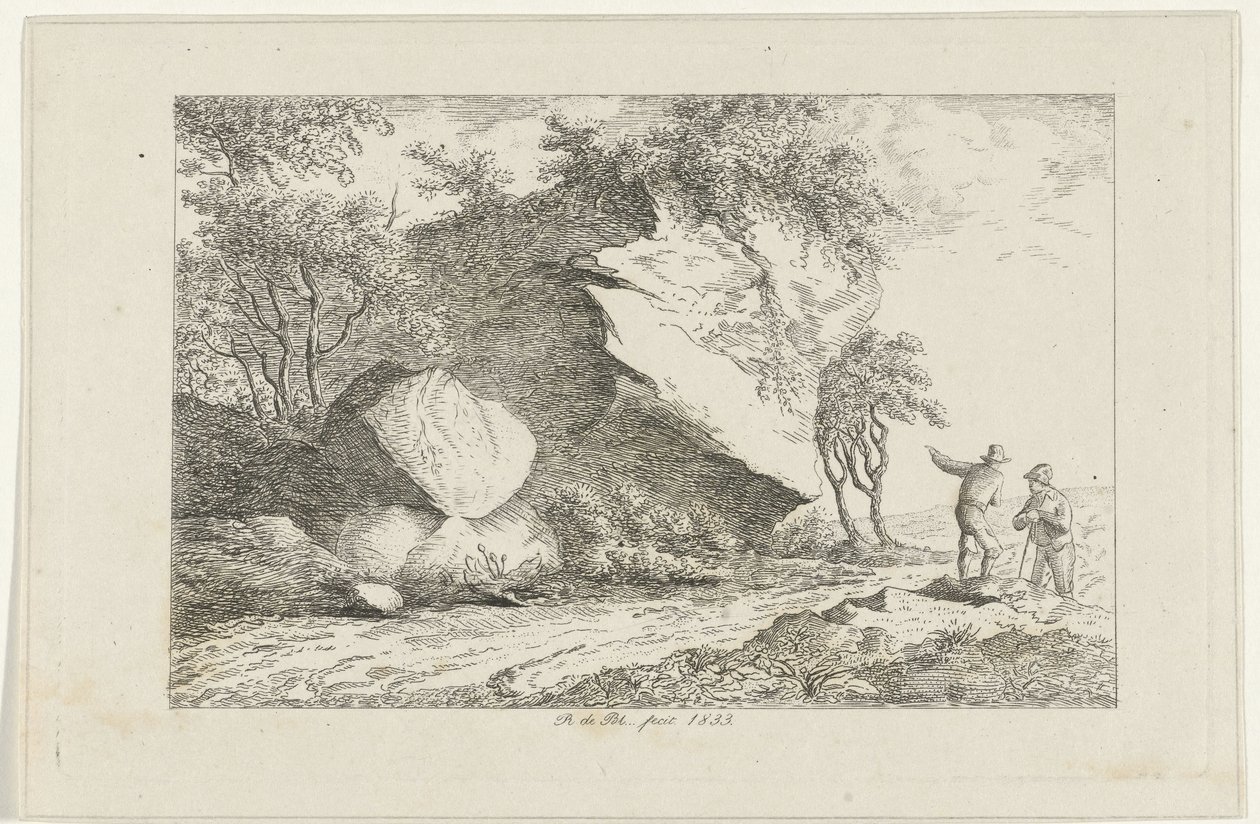 Landschaft mit zwei Figuren bei einem Felsen von Reinierus Albertus Ludovicus baron van Isendoorn à Blois
