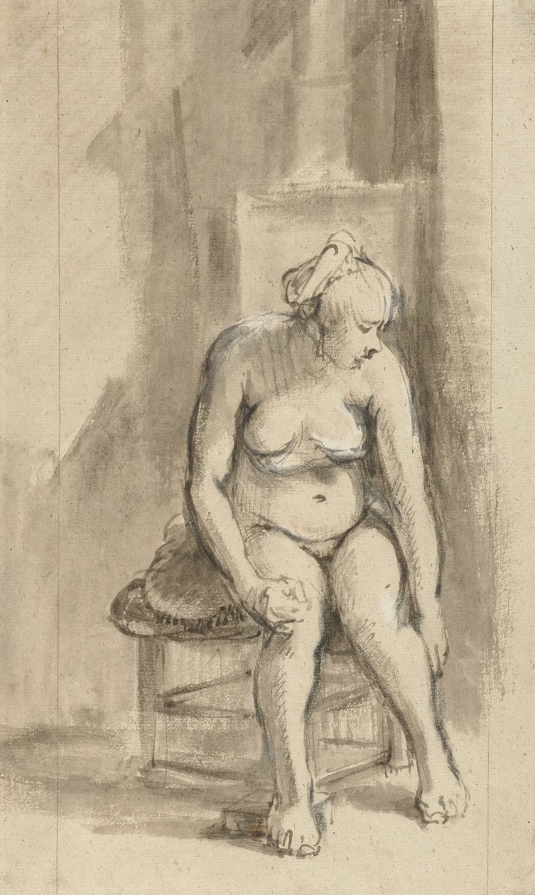 Nackte Frau, die an einem Ofen sitzt, ca. 1660-62 von Rembrandt van Rijn
