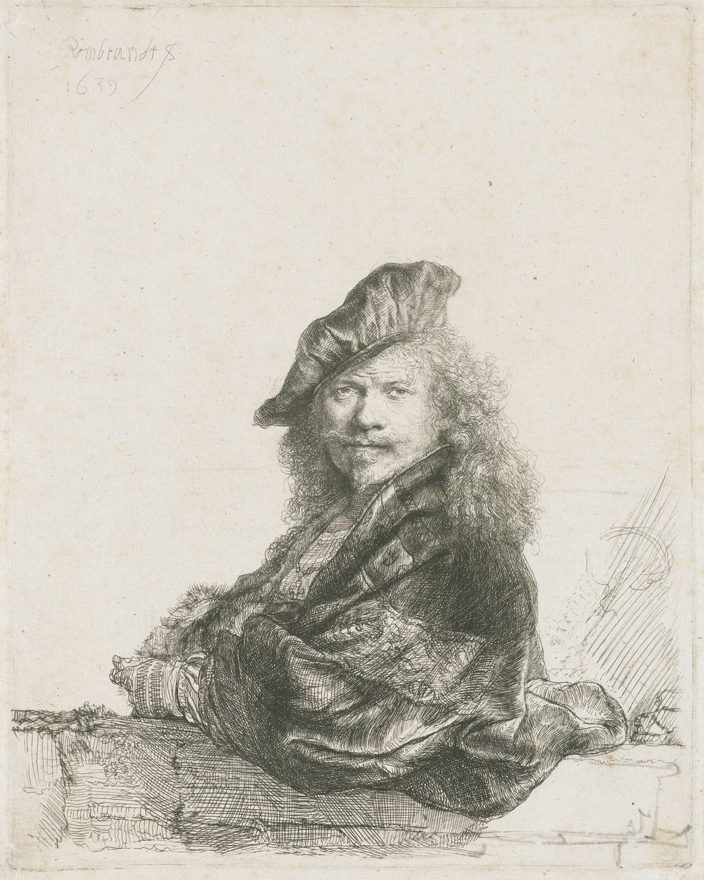 Selbstporträt, den Unterarm an eine Wand lehnend, 1639 von Rembrandt van Rijn