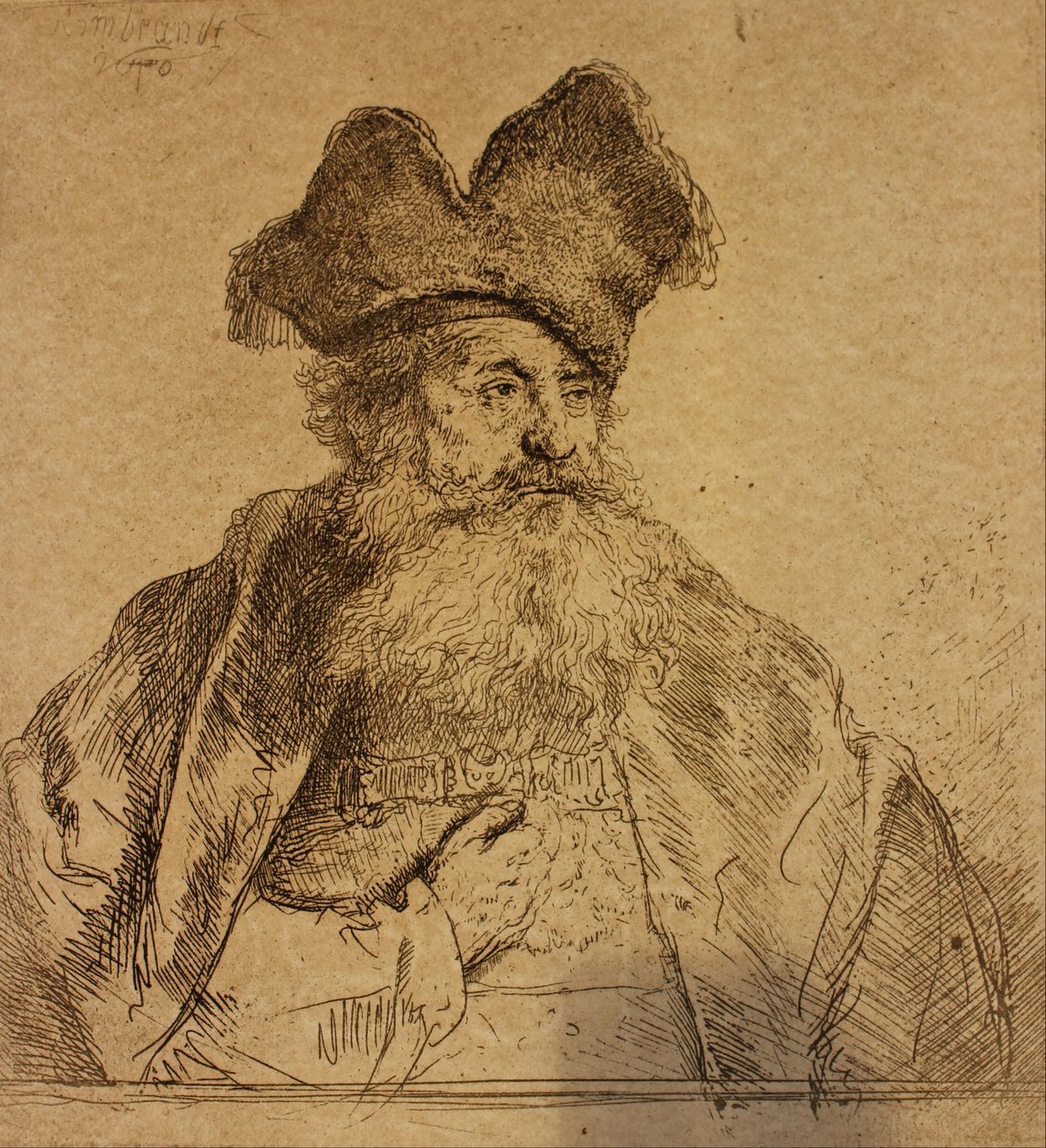 Alter Mann mit geteilter Pelzmütze von Rembrandt van Rijn