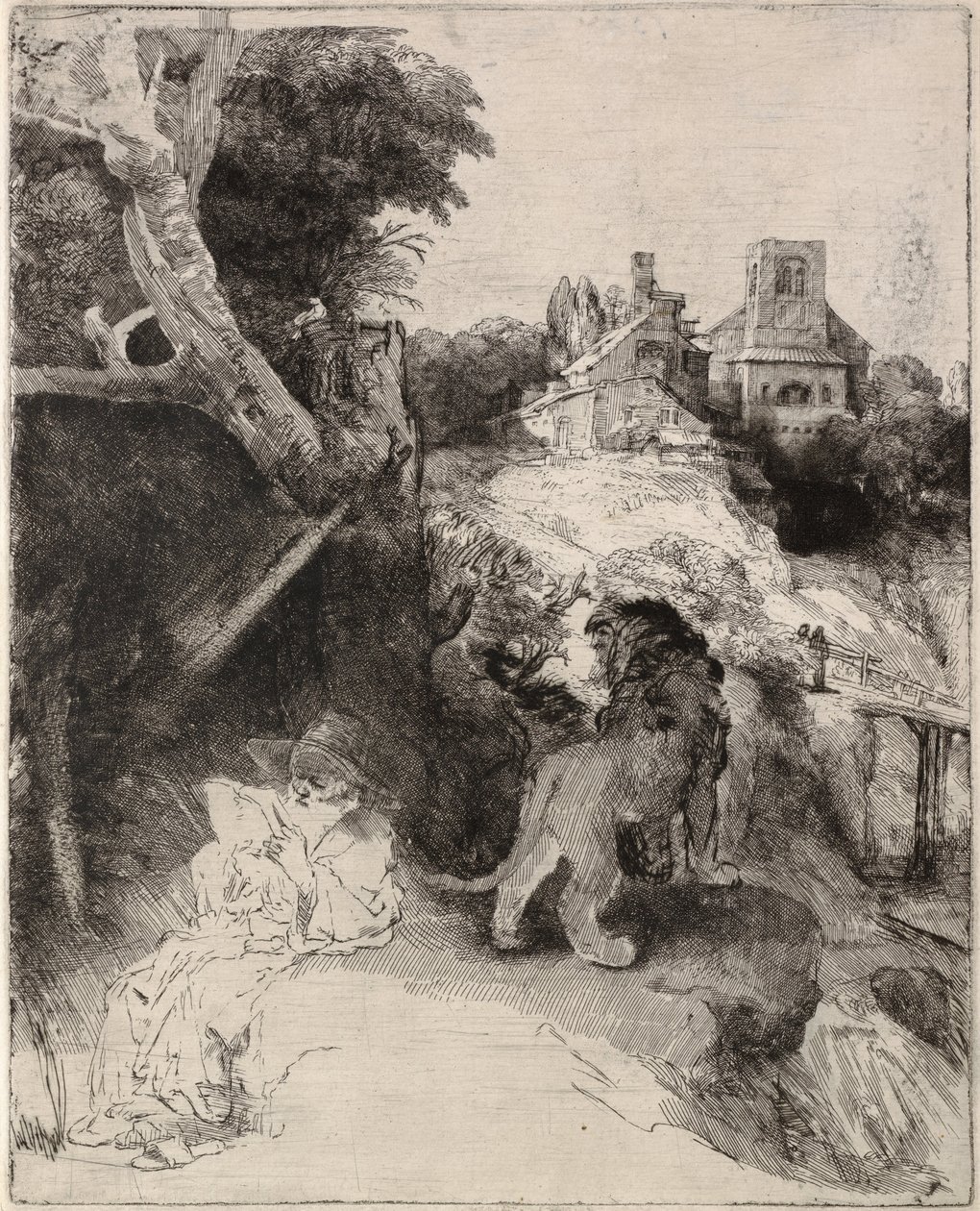 Der heilige Hieronymus liest in einer italienischen Landschaft von Rembrandt van Rijn