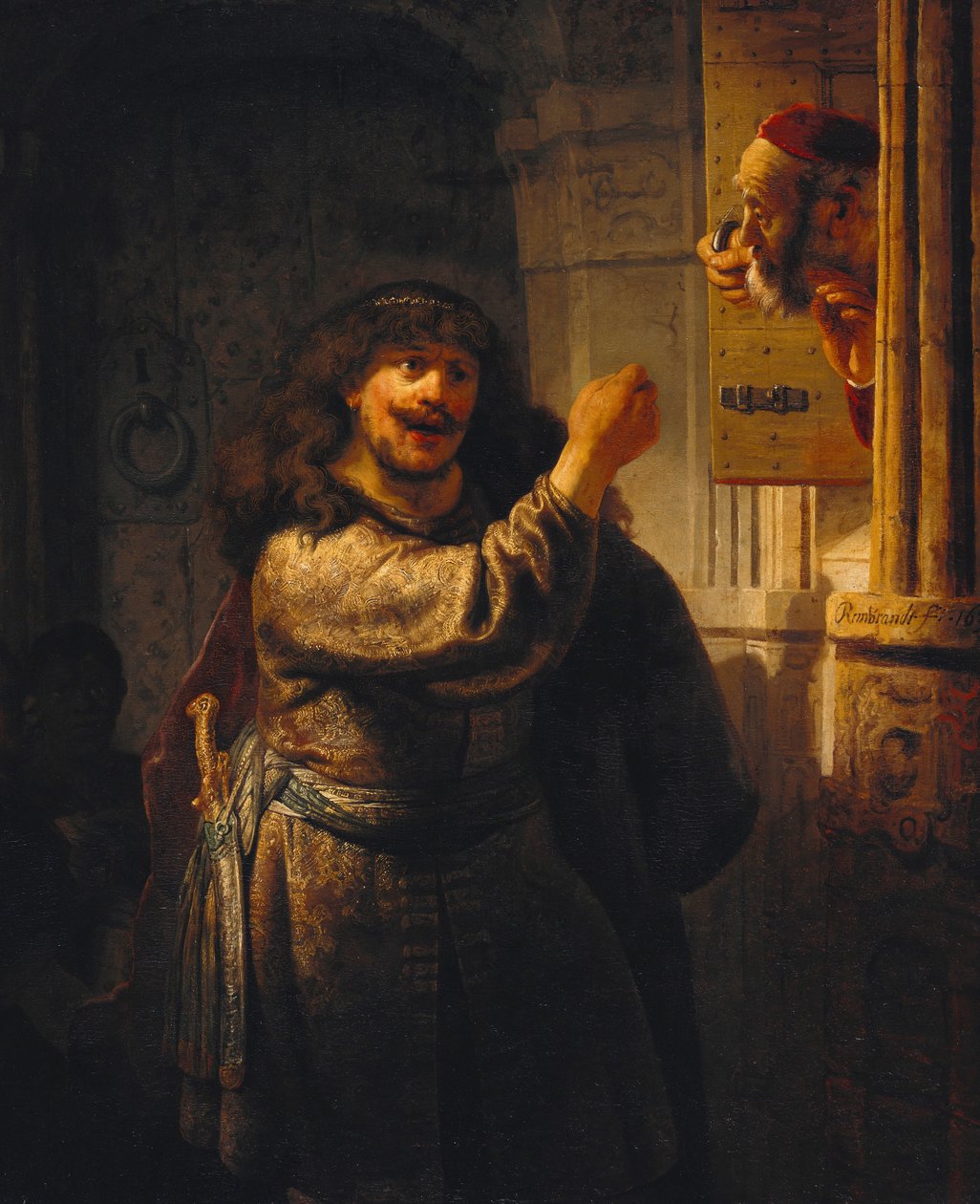 Samson bedrohte seinen Schwiegervater von Rembrandt van Rijn