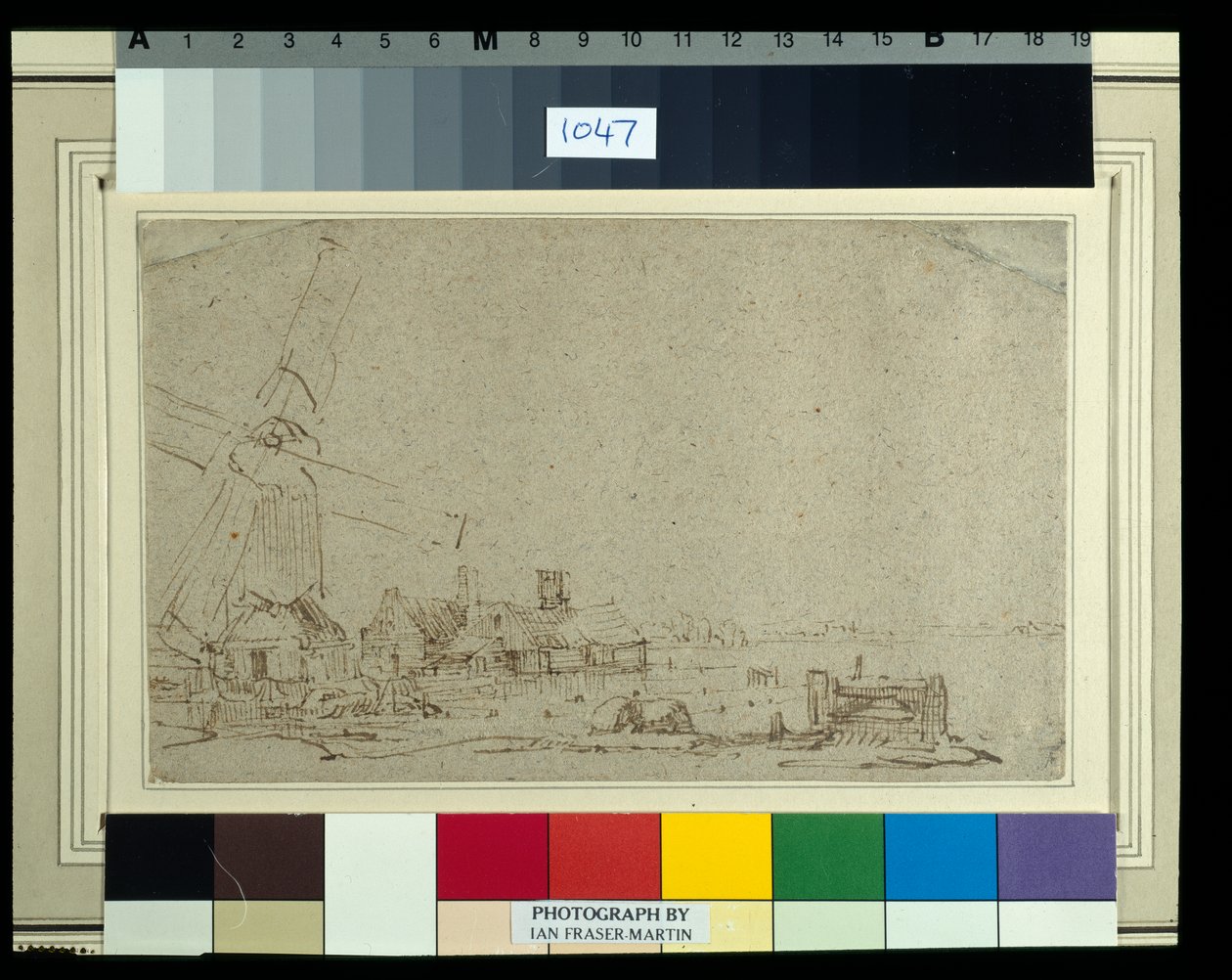 Eine Windmühle und eine Gruppe von Häusern, ca. 1652-53 von Rembrandt Harmensz. van Rijn