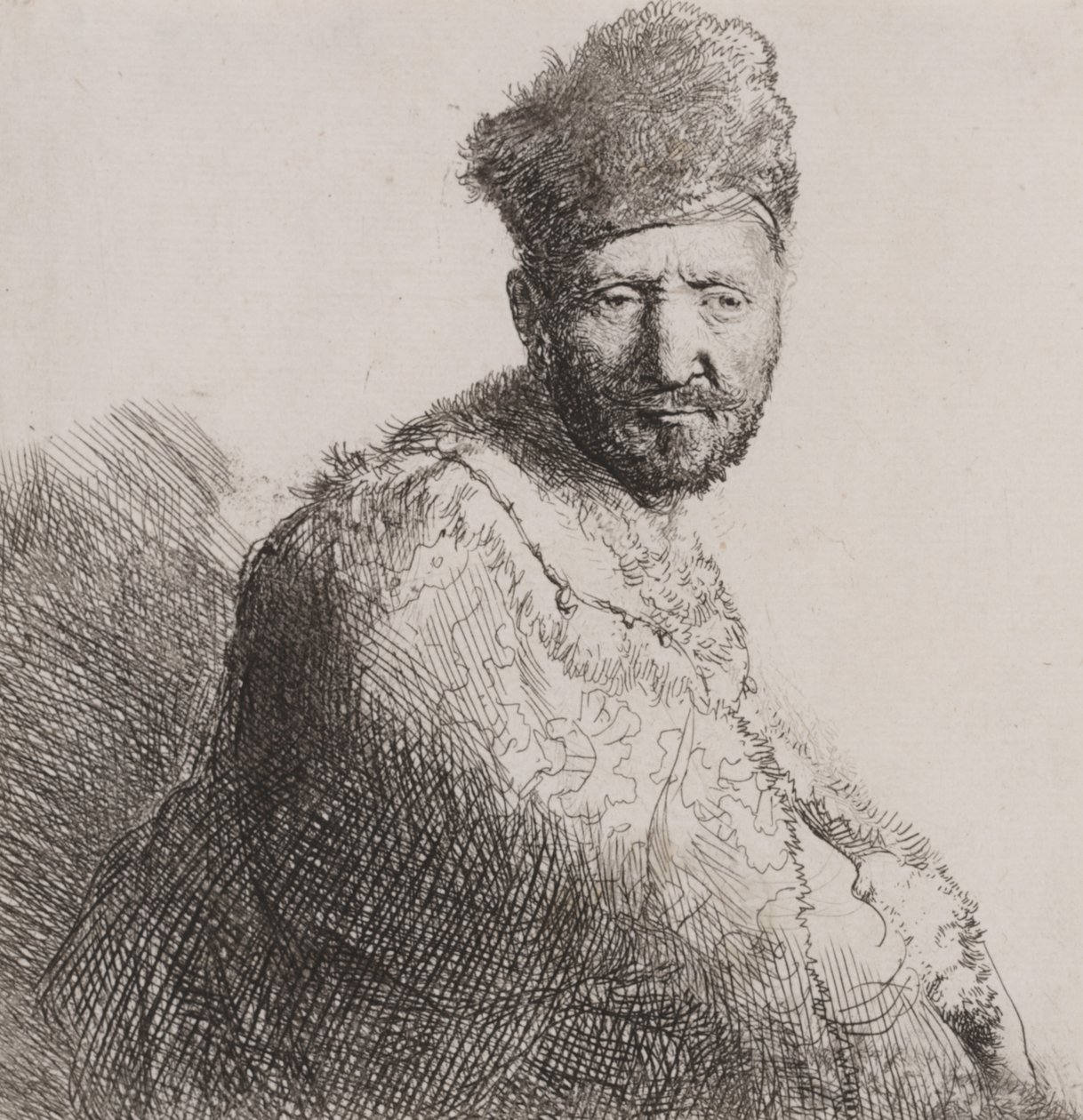 Bärtiger Mann in pelzbesetzter orientalischer Mütze und Robe von Rembrandt van Rijn