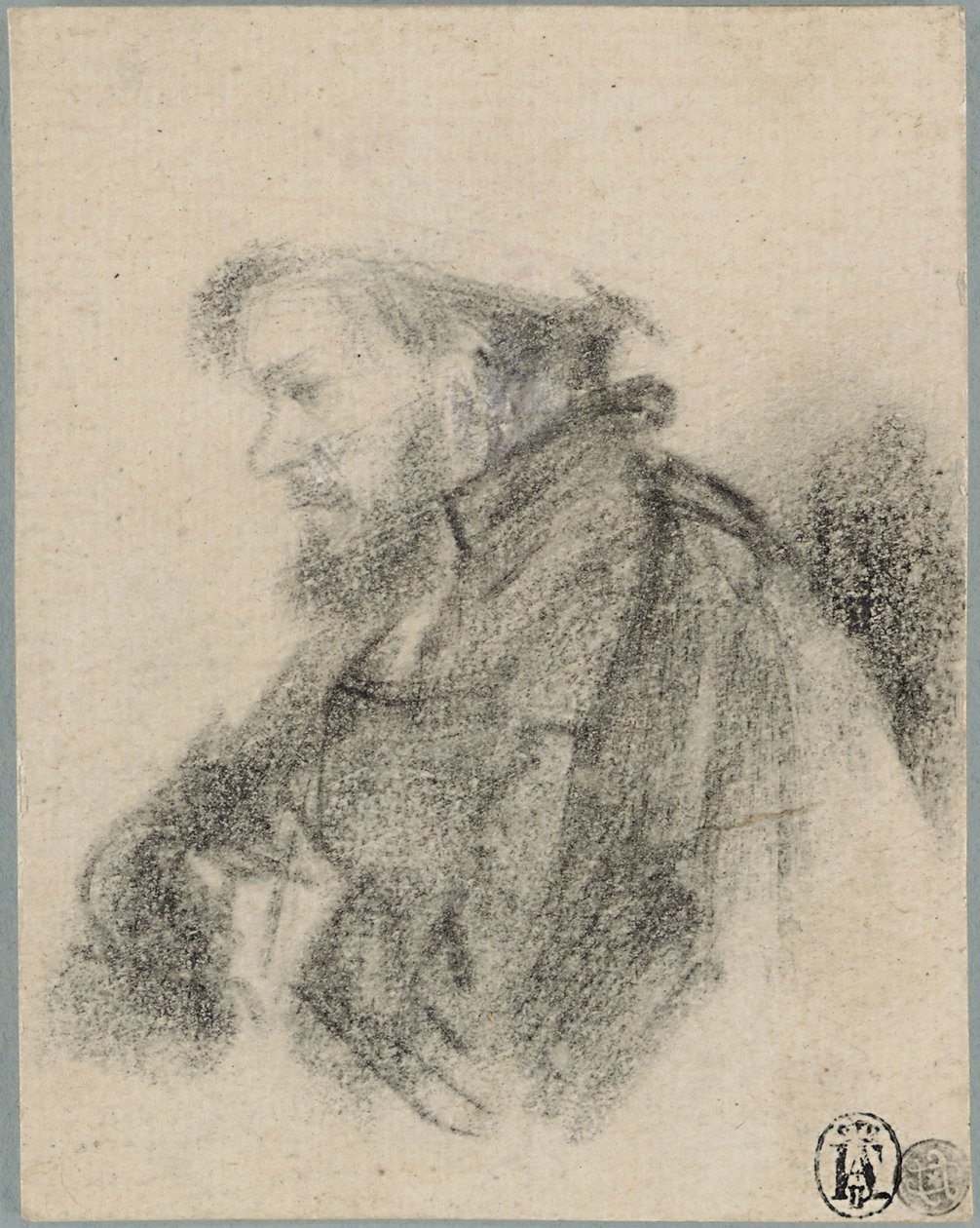 Bärtiger Mann, Halbfigur, im Profil nach links von Rembrandt van Rijn