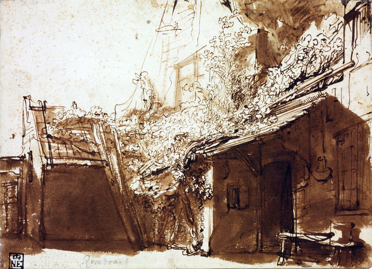Bauernhaus im Licht und Schatten von Rembrandt Harmensz. van Rijn