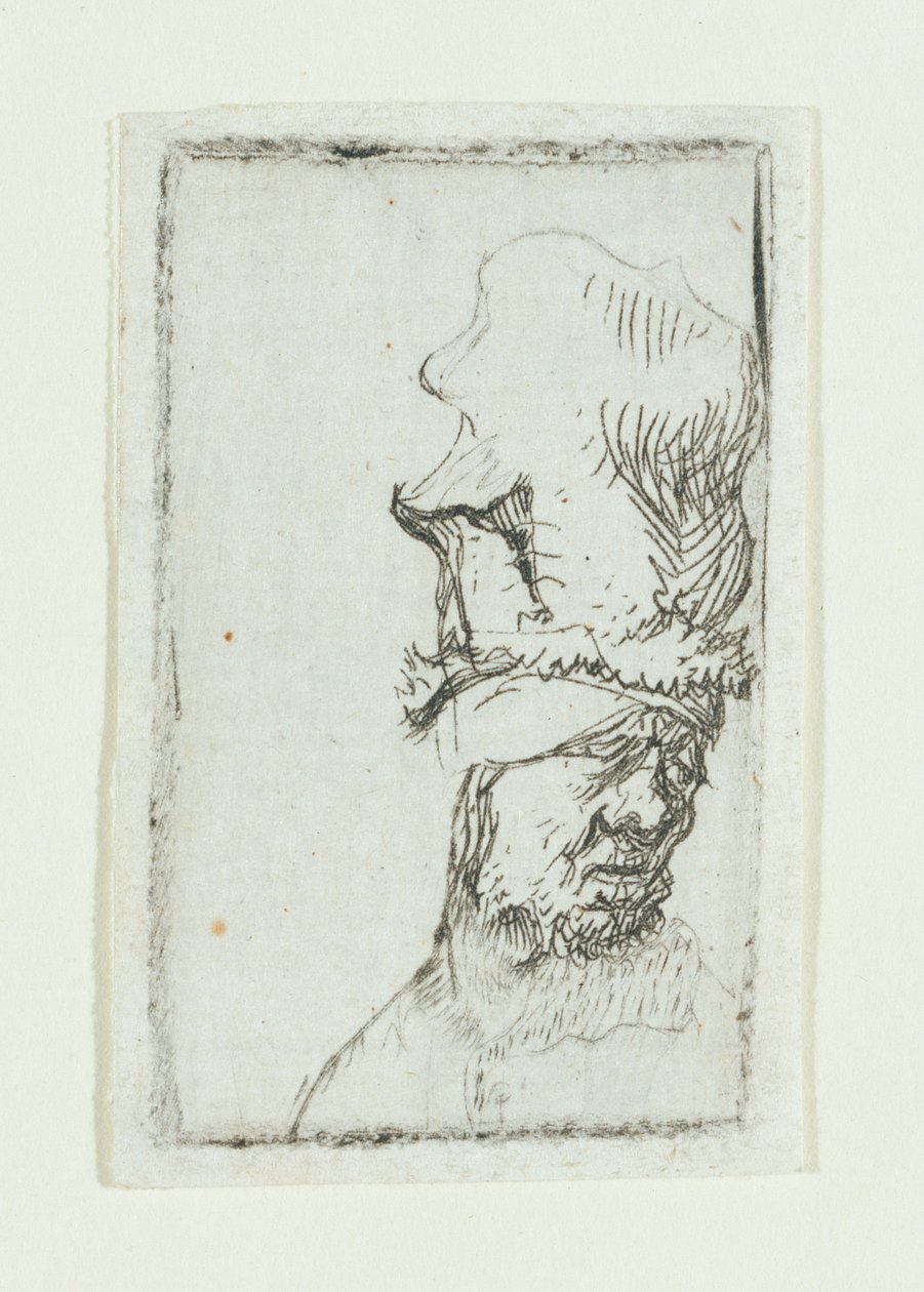 Kopf eines Mannes mit hoher Mütze von Rembrandt van Rijn