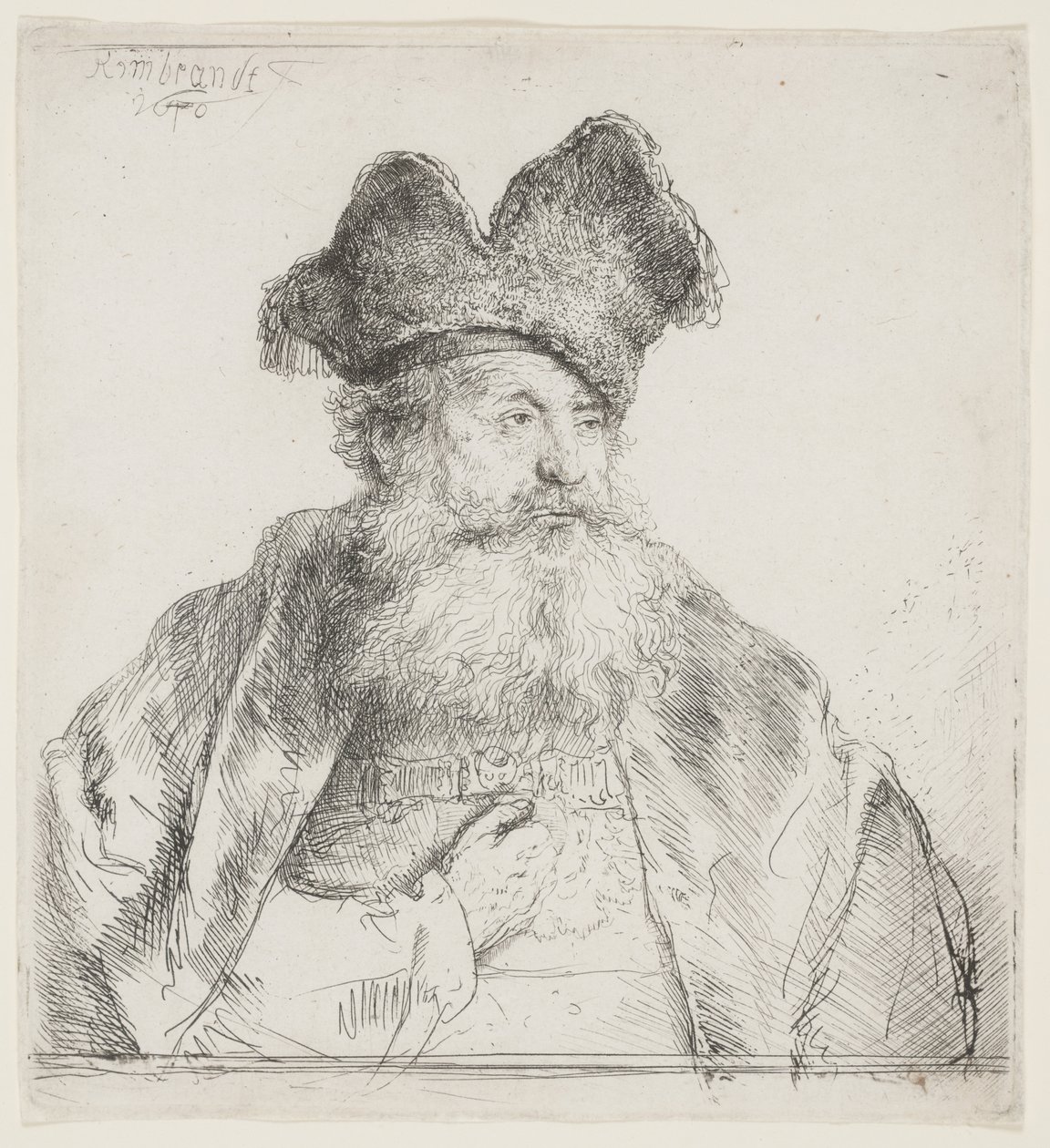 Alter Mann mit geteilter Pelzmütze von Rembrandt van Rijn