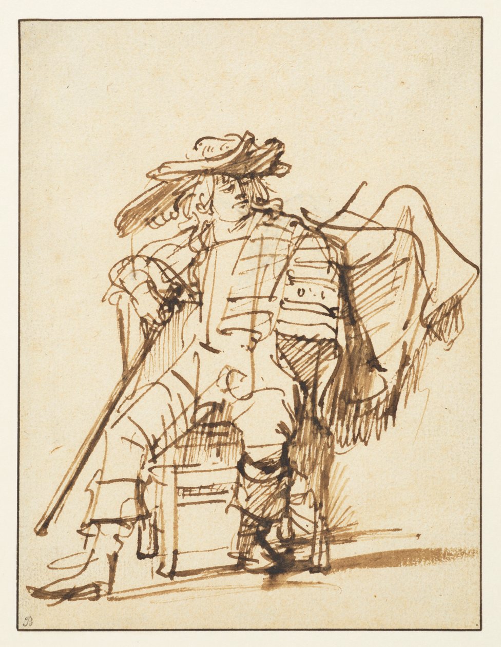 Studie eines sitzenden Schauspielers mit Federhut - Capitano aus der Commedia dell