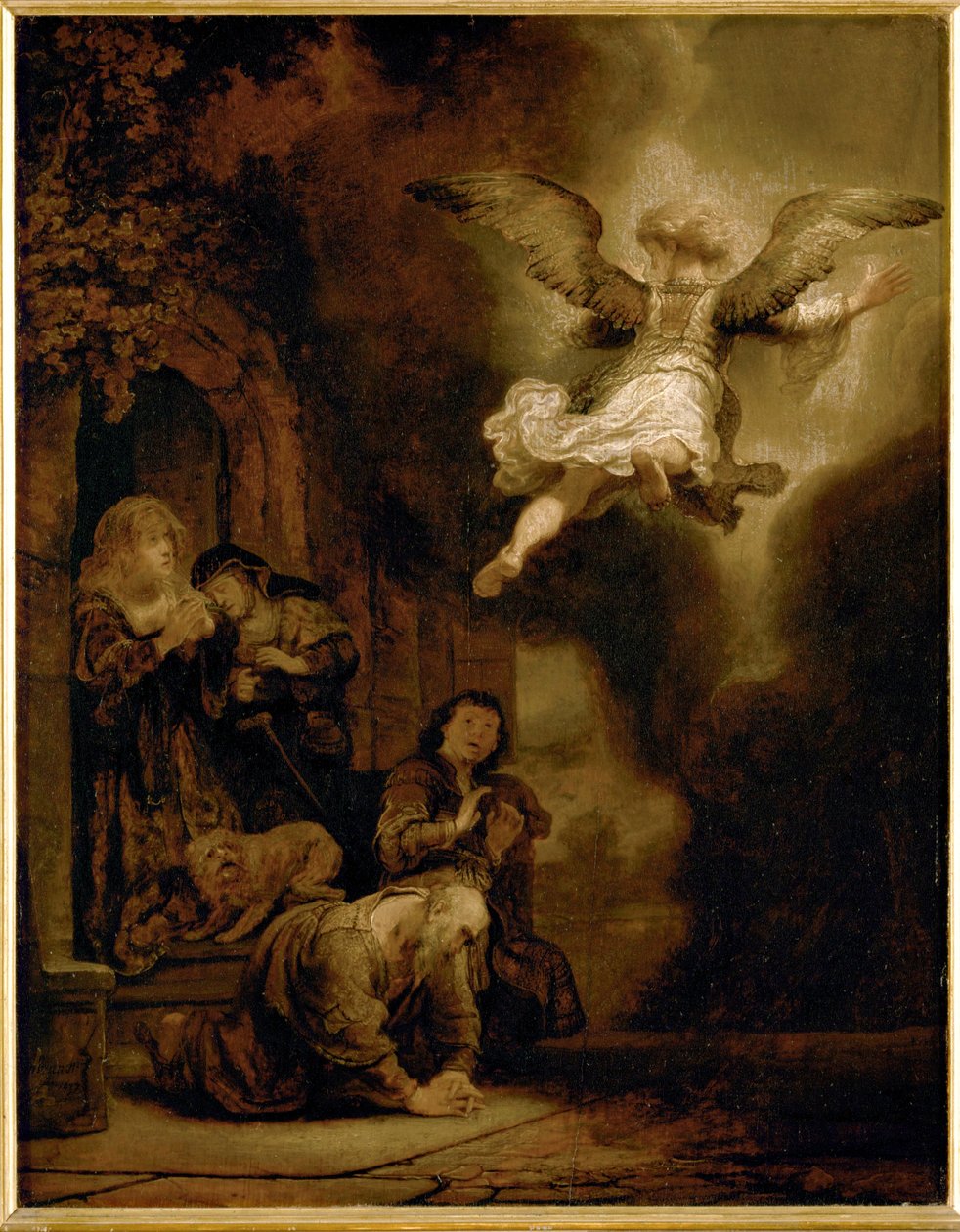 Der Erzengel Raphael verlässt die Familie von Tobit von Rembrandt Harmensz. van Rijn