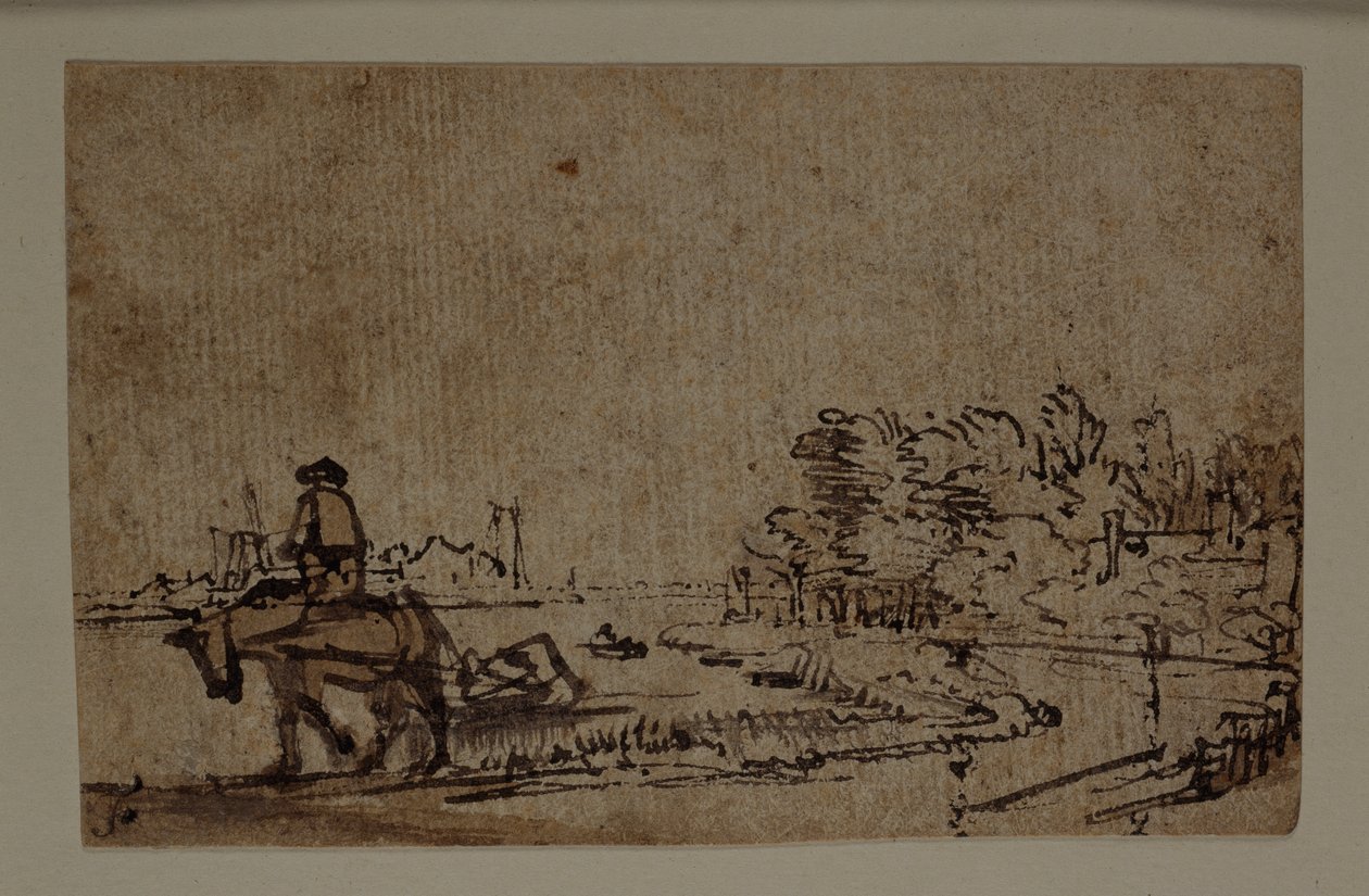 Ansicht auf die Amstel, mit einem Pferd, das einen Kahn zieht, um 1650 von Rembrandt Harmensz. van Rijn