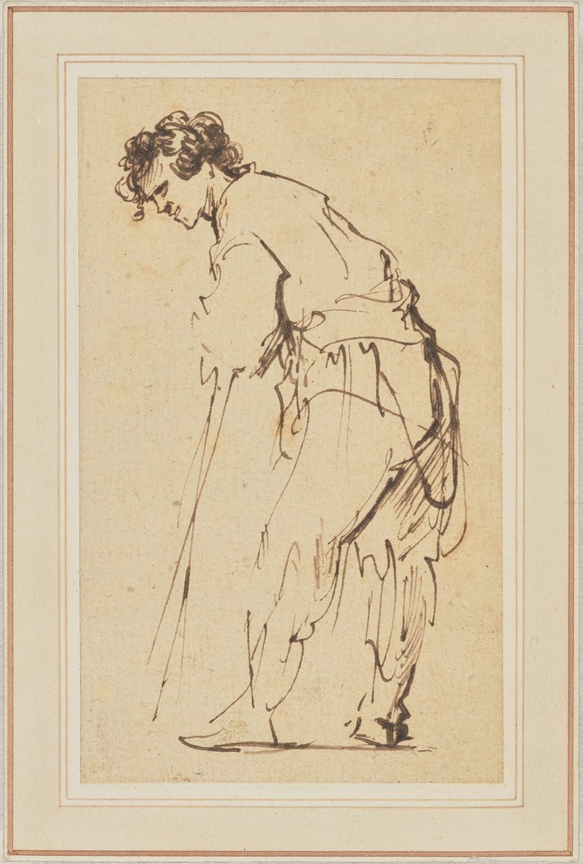 Junger Mann, der sich auf einen Stock lehnt von Rembrandt Harmensz. van Rijn