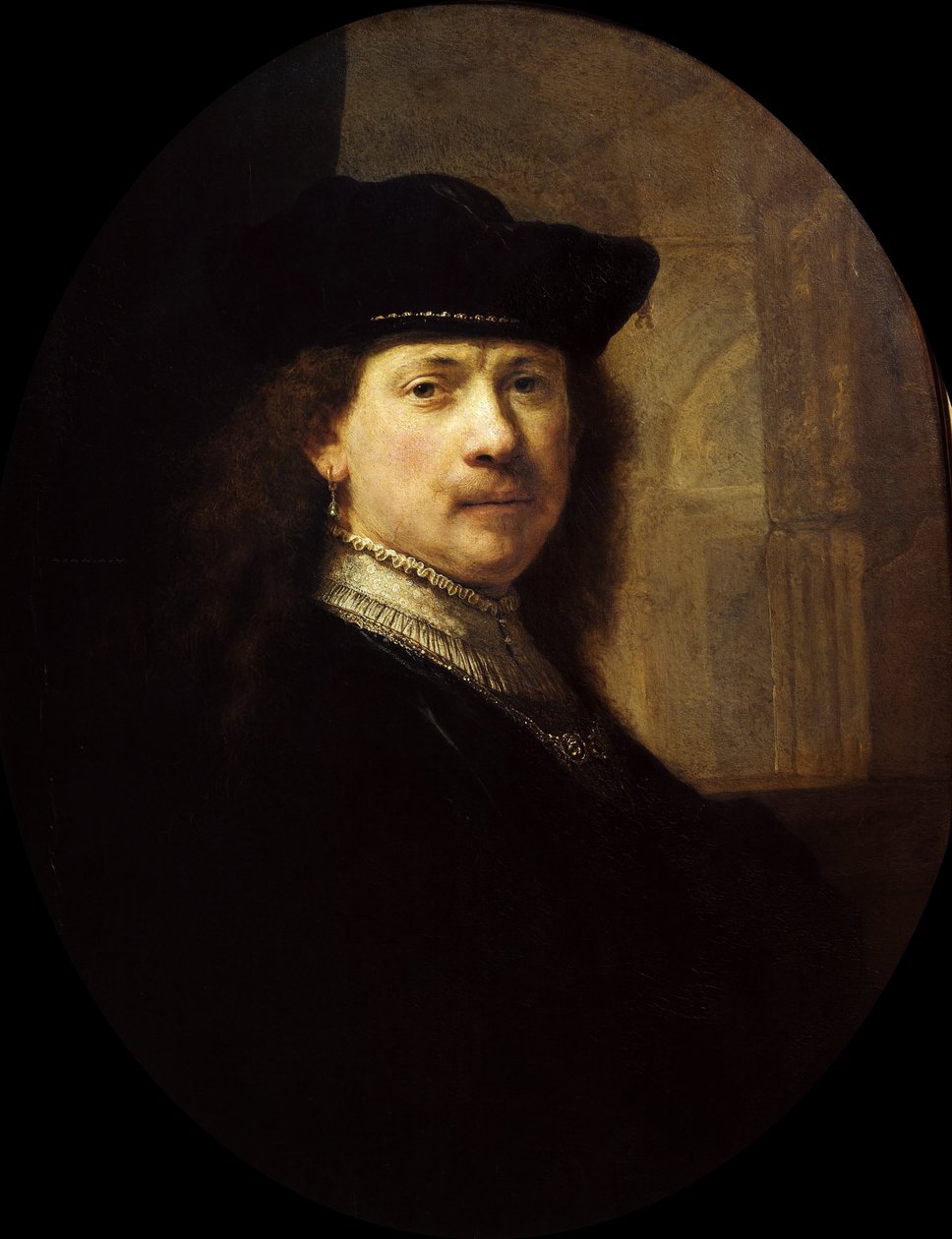 Selbstporträt mit architektonischem Hintergrund, ca. 1639 von Rembrandt van Rhijn,