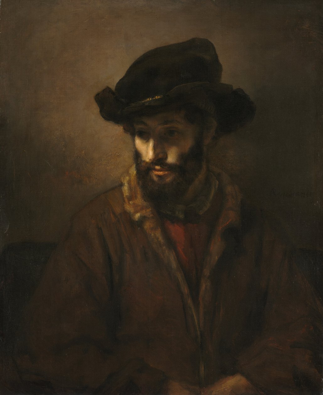 Ein bärtiger Mann mit Hut von Rembrandt van Rijn