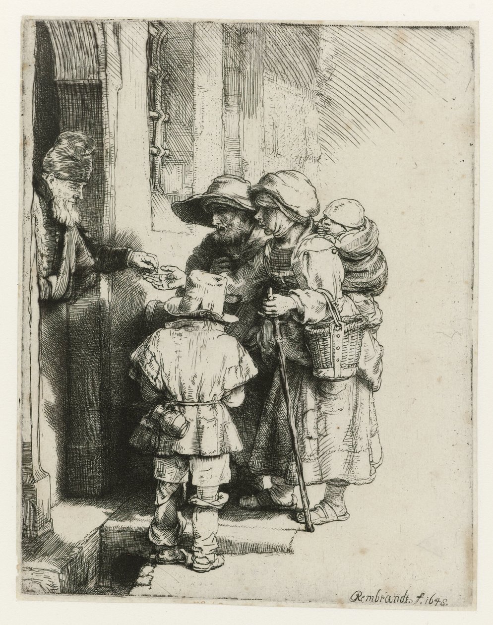 Ein blinder Drehorgelspieler und seine Familie von Rembrandt van Rijn