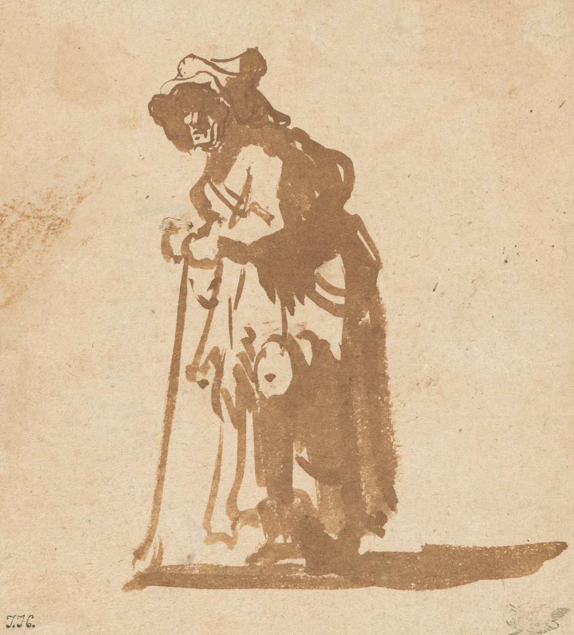 Bettlerin, die sich auf einen Stock stützt, 1628-1630 von Rembrandt van Rijn