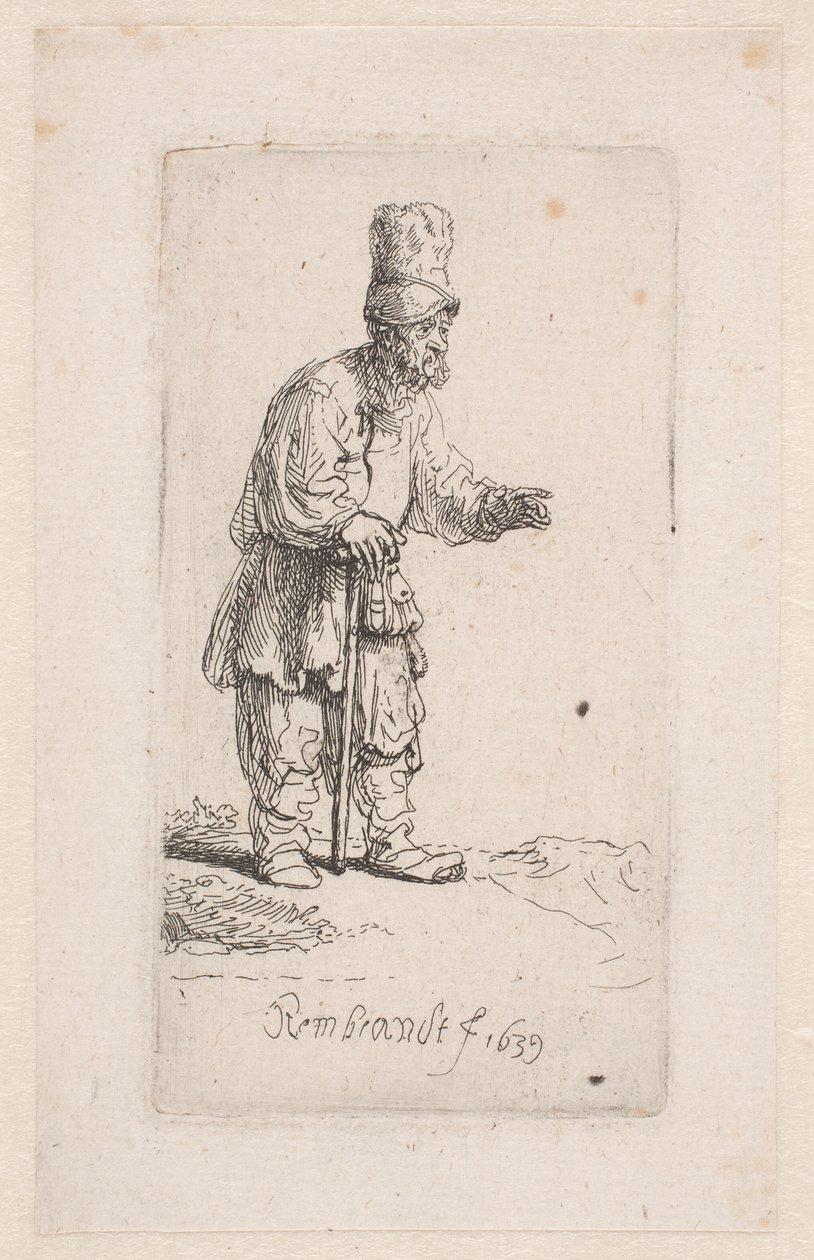 Bauer, der sich auf einen Stock stützt von Rembrandt van Rijn