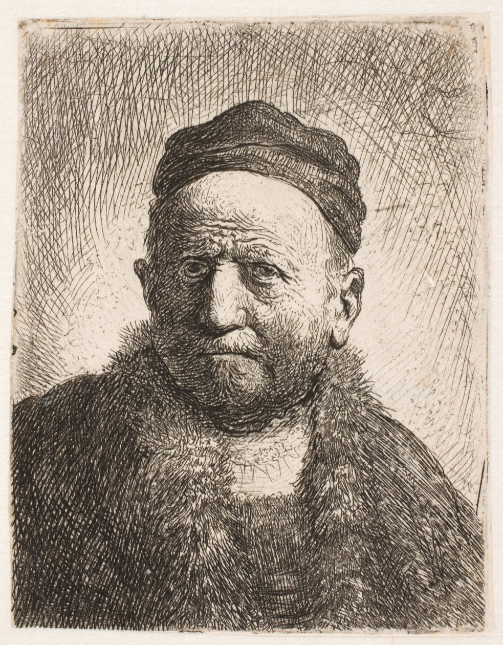 Büste eines Mannes (Rembrandts Vater) im Vollgesicht, mit enger Mütze von Rembrandt van Rijn