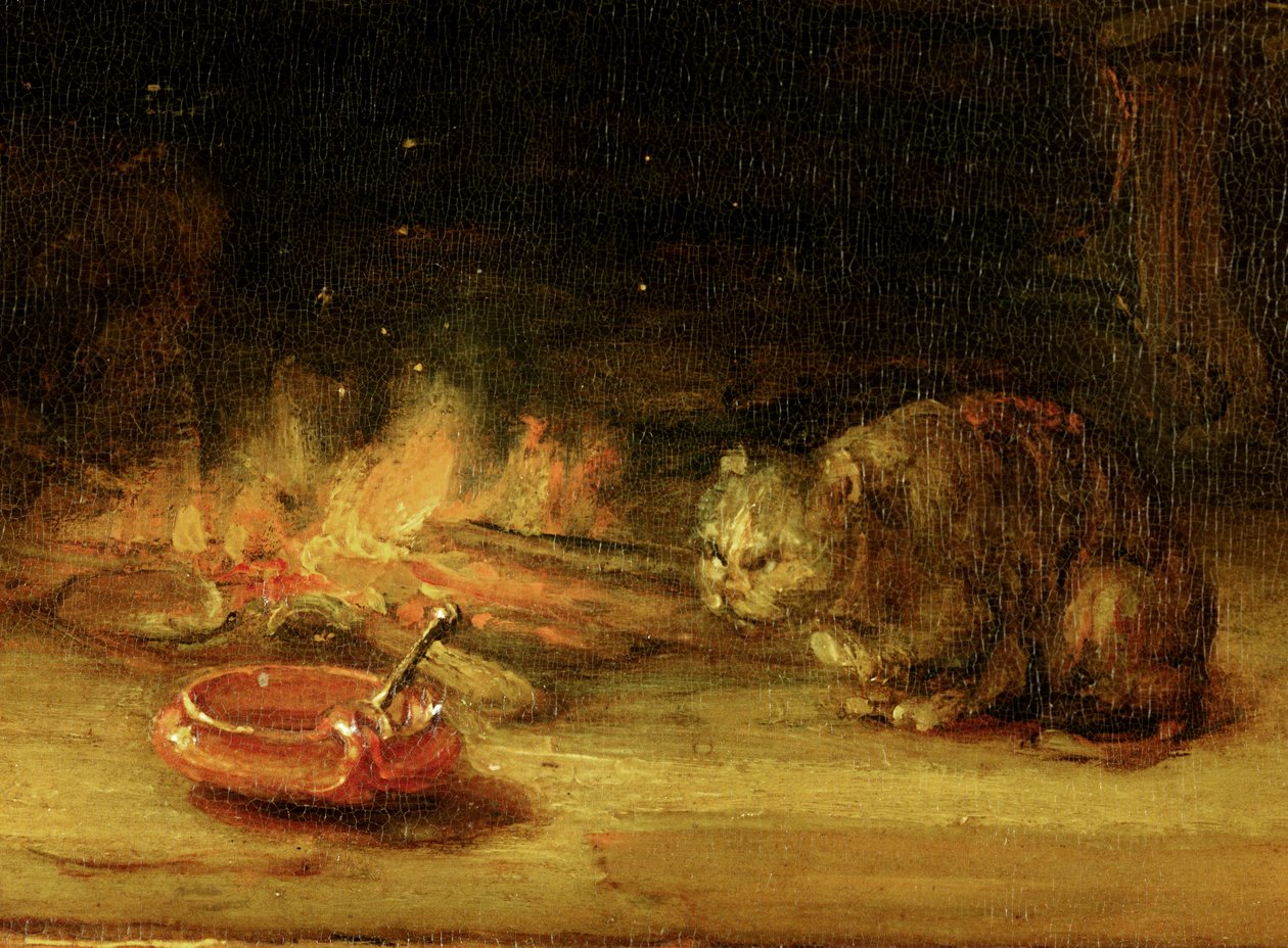 Katze, Detail der Heiligen Familie mit einem Vorhang, 1646 von Rembrandt van Rijn