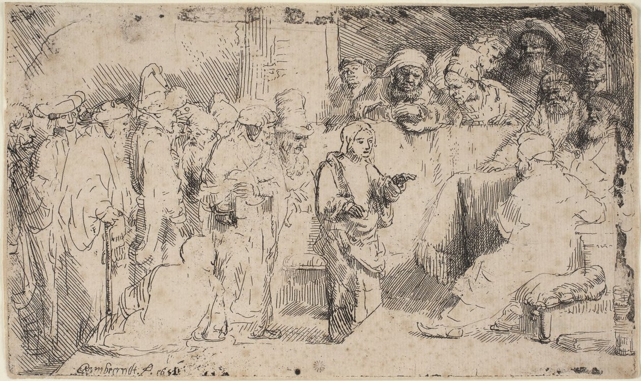Christus im Gespräch mit den Gelehrten: Eine Skizze von Rembrandt van Rijn