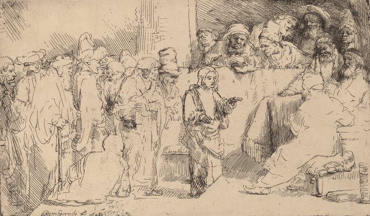 Christus im Disput mit den Doktoren: eine Skizze von Rembrandt van Rijn