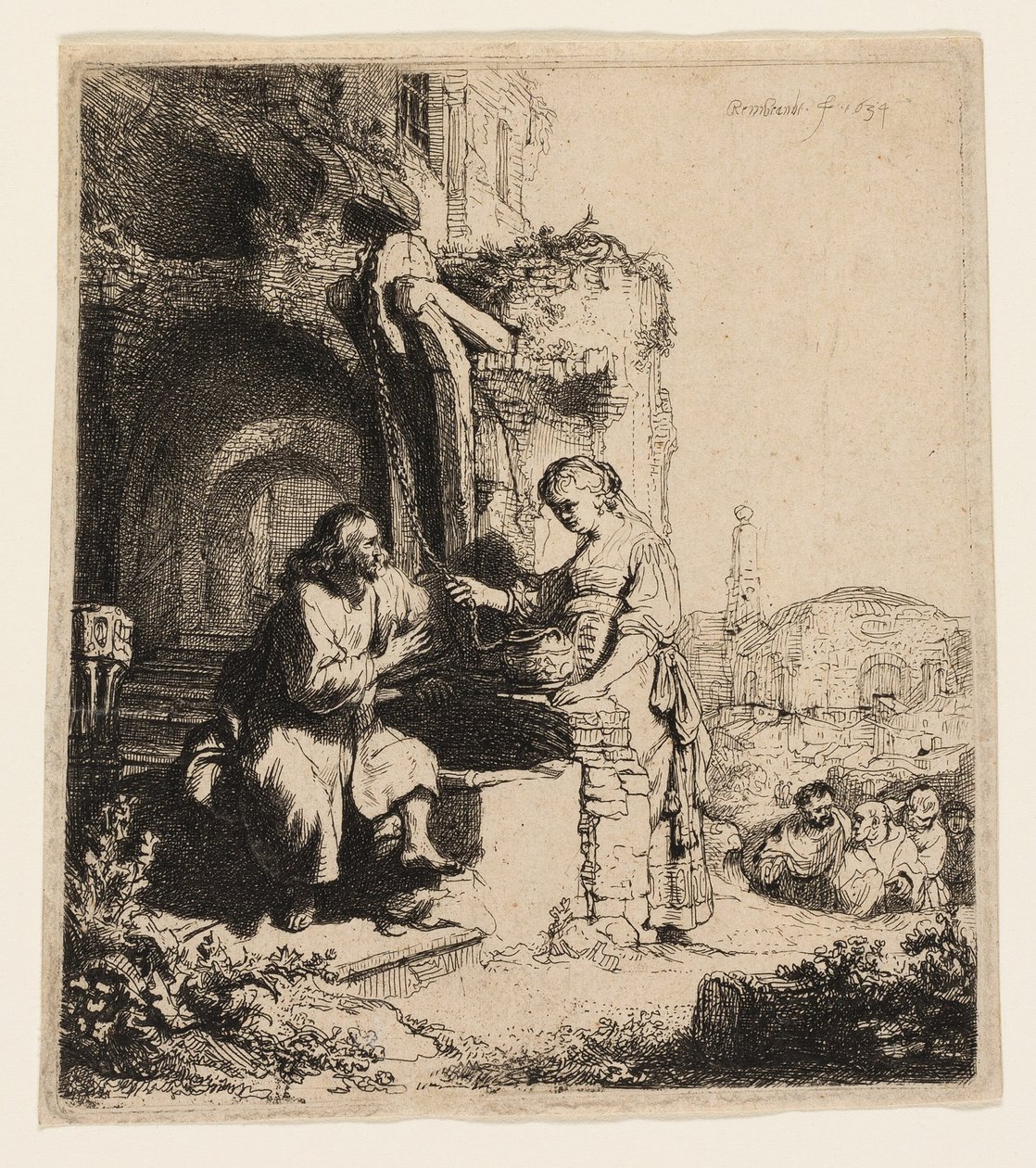 Christus und die Frau von Samaria unter Ruinen von Rembrandt van Rijn