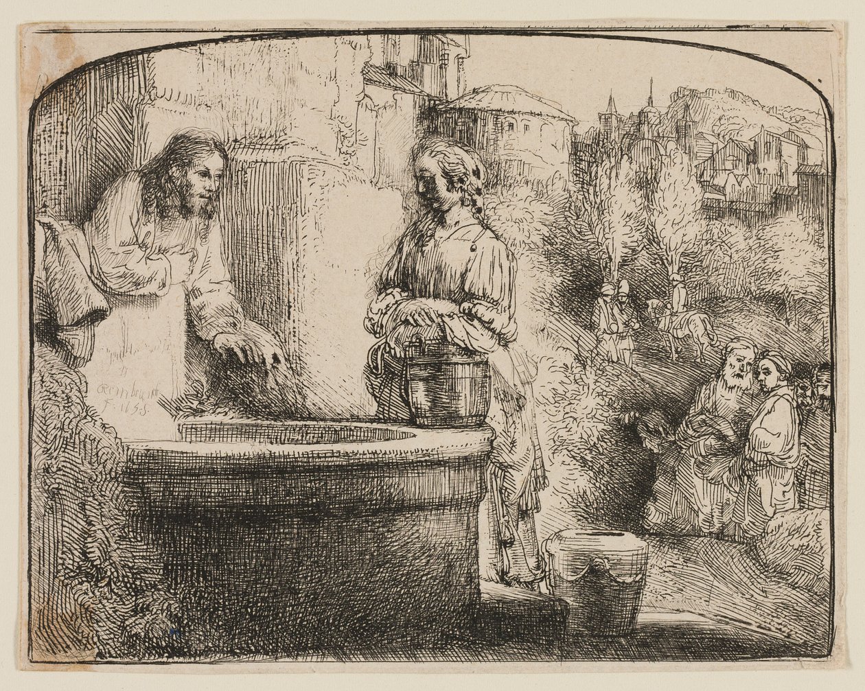 Christus und die Frau von Samaria: Ein gewölbter Druck von Rembrandt van Rijn
