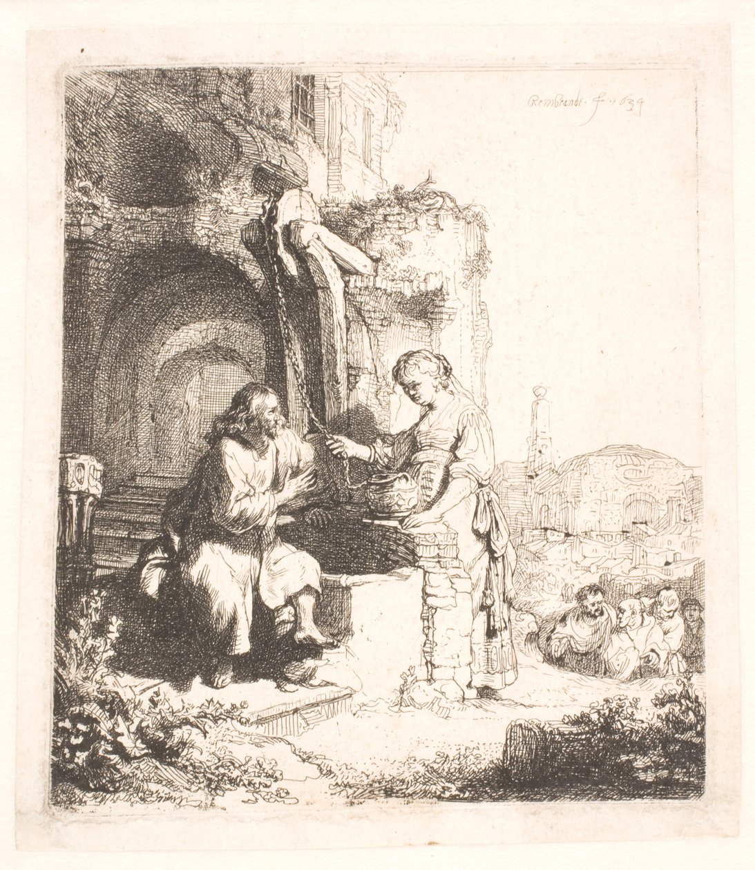 Christus und die Frau von Samaria: unter Ruinen von Rembrandt van Rijn